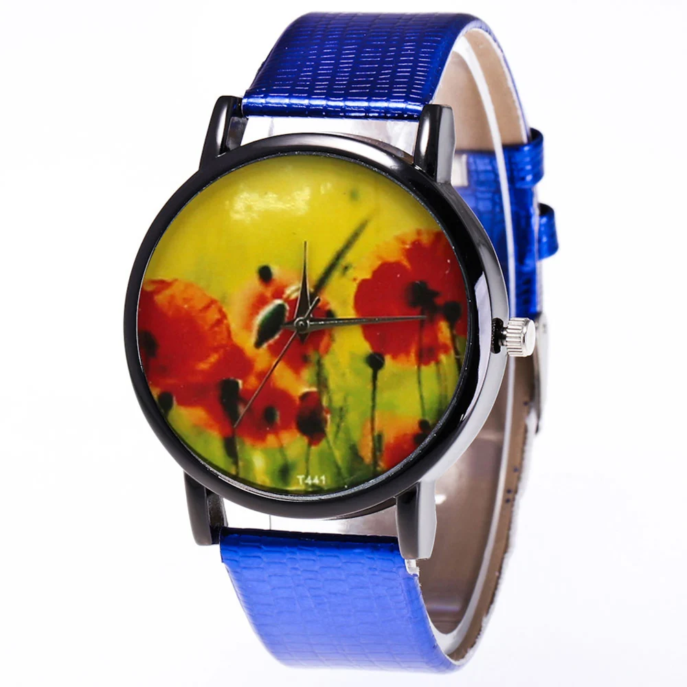 

Alloy Frame Watches Printed Watches Quartz Watch Smooth Leather Strap Fashion Watches for Women Men Teens Couple LL@17