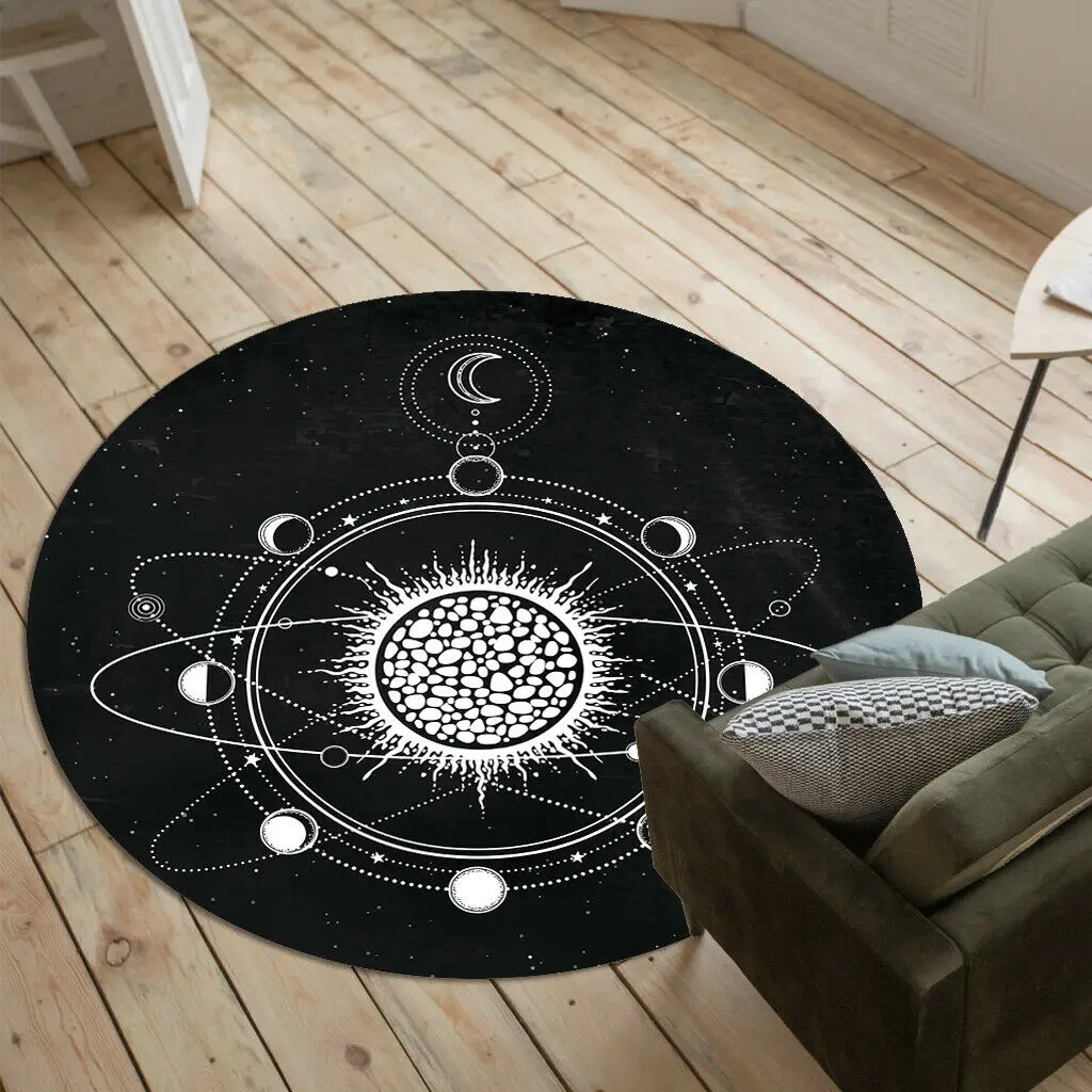 Черный круглый ковер на солнечной батарее для спальни гостиной стула