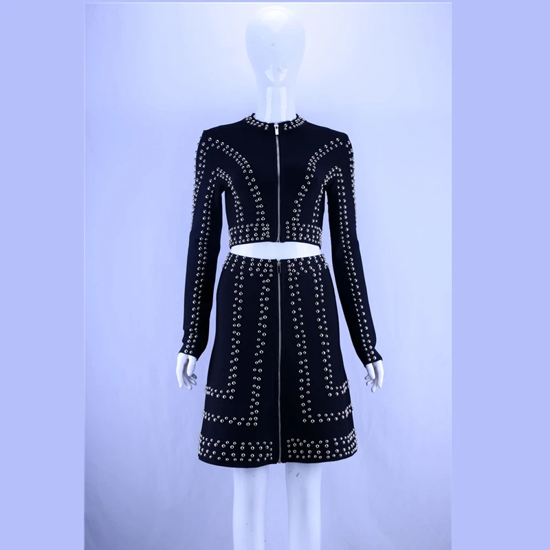 Комплект из двух предметов для женщин модная юбка с заклепками в стиле панк на