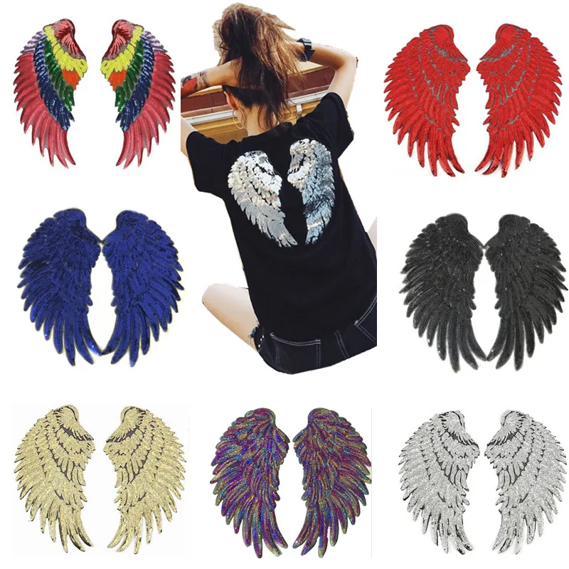 

Middle Wings Iron on Patches for Clothing Sequins Biker Badge Embroidery Fabric Sequined Patch Clothes Stickers Strange Things