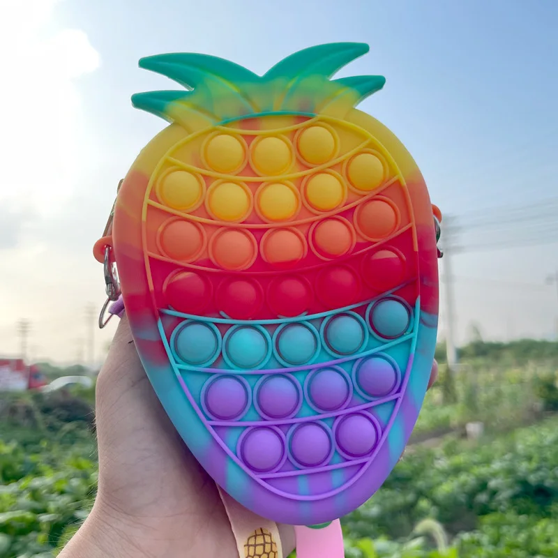 

Cute Strawberry Bag Girls Children Silicone Fidget Toys Antistress Squeeze Simple Dimple Push Bubble Bags Pineapple Purse