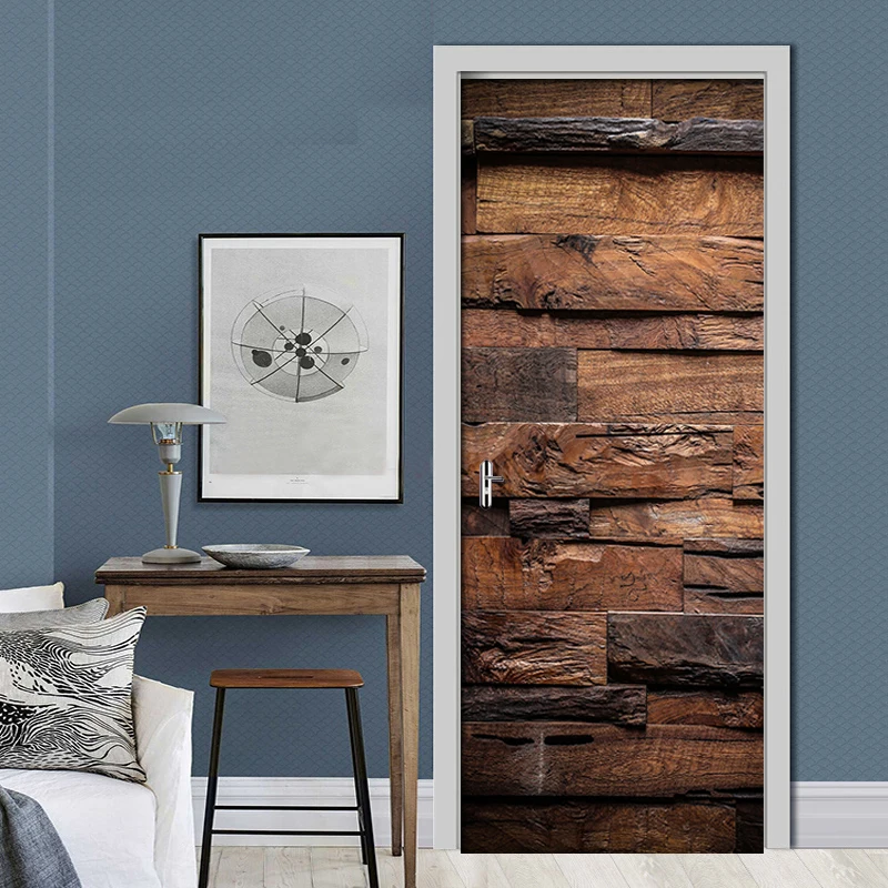 2 шт./компл. ПВХ Самоклеящиеся 3D съемные дверные наклейки ретро обои с деревянным
