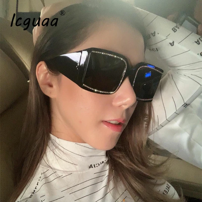 

Мужские и женские квадратные солнцезащитные очки, Большие Квадратные Зеркальные Солнцезащитные очки с плоским верхом и стразами, UV400, 2019