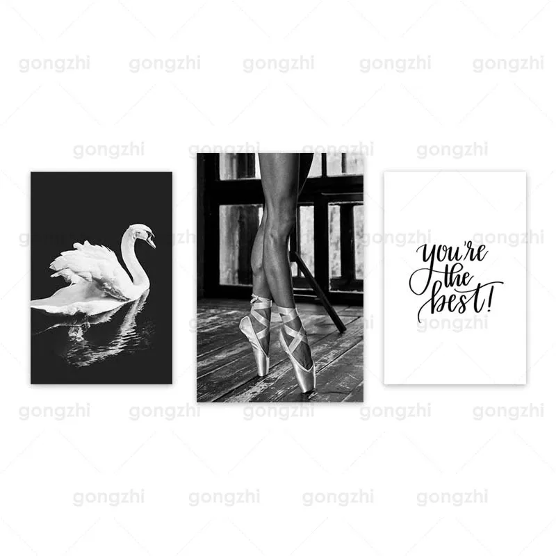 

Nordic Black and White Canvas Painting Elegant Swan Ballerina Famous Quotes You Are The Best Wall Art Home Ballroom Decor Poster