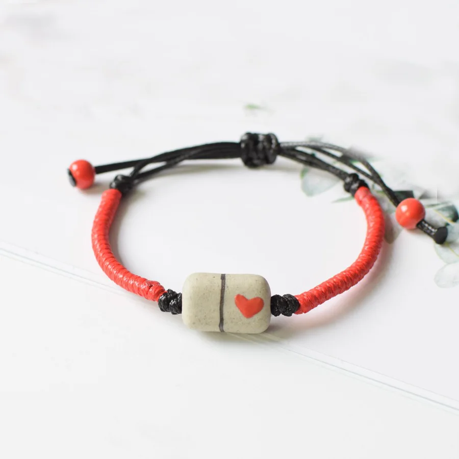Ручной Плетеный веревочный браслет керамический ручной работы с сердечками для