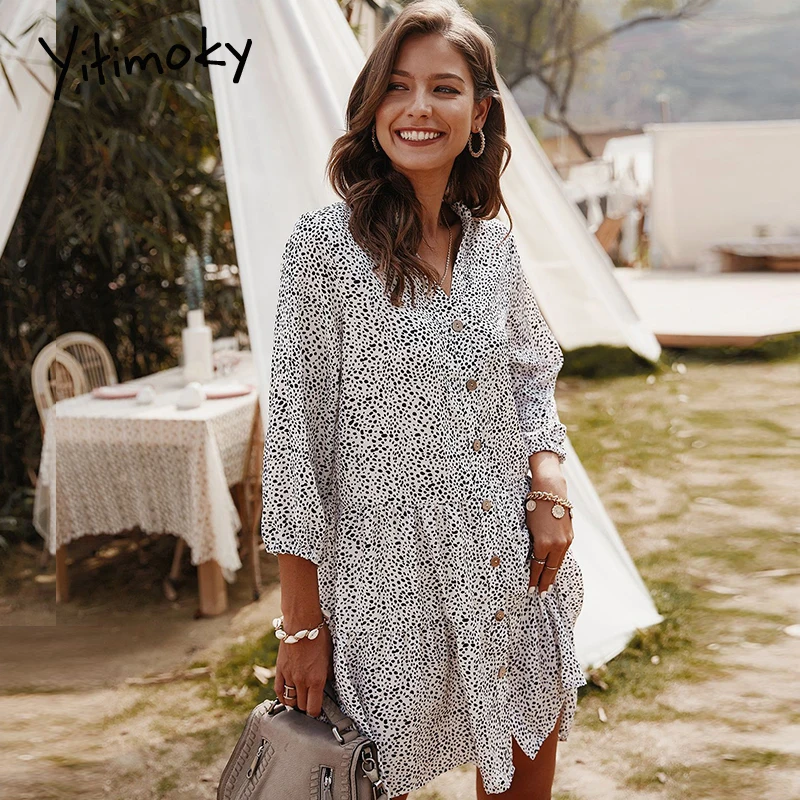 Женское платье свободного покроя с принтом в стиле бохо сексуальное v образным