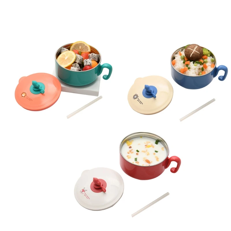 

260ml Baby Stainless Steel Straw Insulation Bowl Kids Children Tableware Food Box with Lid Kids Dish