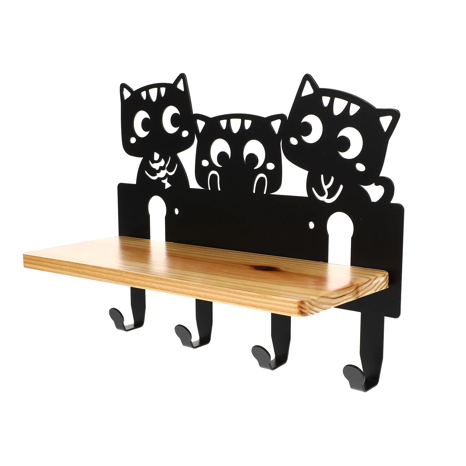

1Pc Home Metal Wooden Board Design Cat Design Clothes Hook Storage Rack (Black)