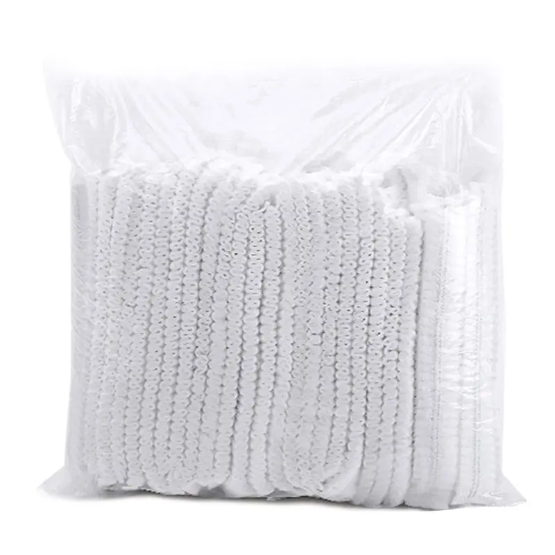 100pcs/set Disposable Bouffant Caps Hair Head Cover Net Blue/White Non-Woven Cap for Food Service | Красота и здоровье
