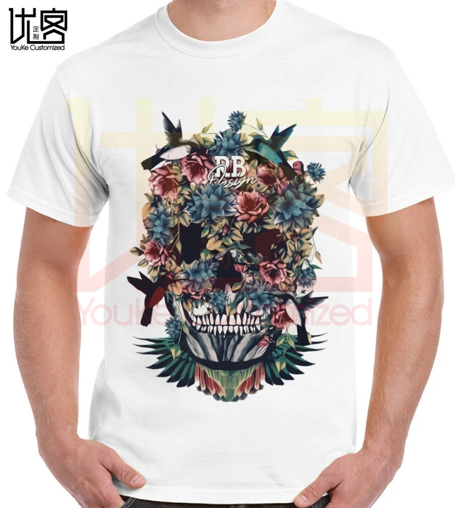 Новая крутая футболка с изображением черепа цветов скелета графическая Мужская