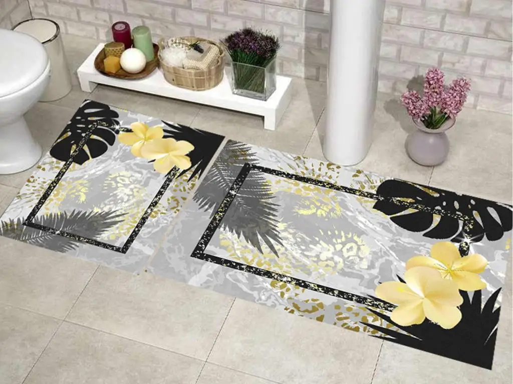 

Elite Lux Rectangular 2'li Bath Mat Pad Summer Gray