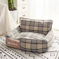 pet bed with pillow removable lattice all seasons sleeping bed breathable cotton kennel mat washable sofa dog house dog supplies
