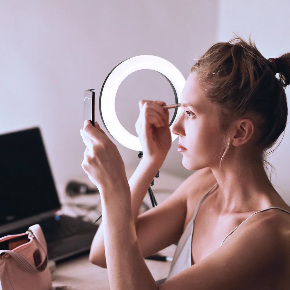 Photography LED Selfie Ring Light 18/26CM Dimmable Camera Phone Lamp 10inch With Table Tripods For Makeup Video Live Studio | Электроника