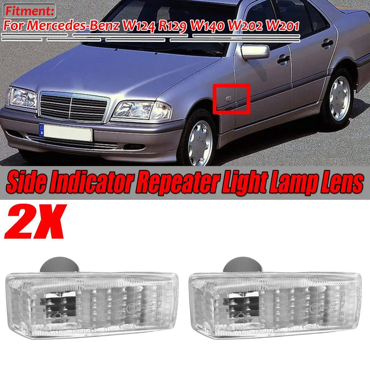 

1 Pair Car Side Marker Light Cover Indicator Repeater Light Lamp Lens Co ver Trim For Mercedes For Benz W124 R129 W140 W202 W201