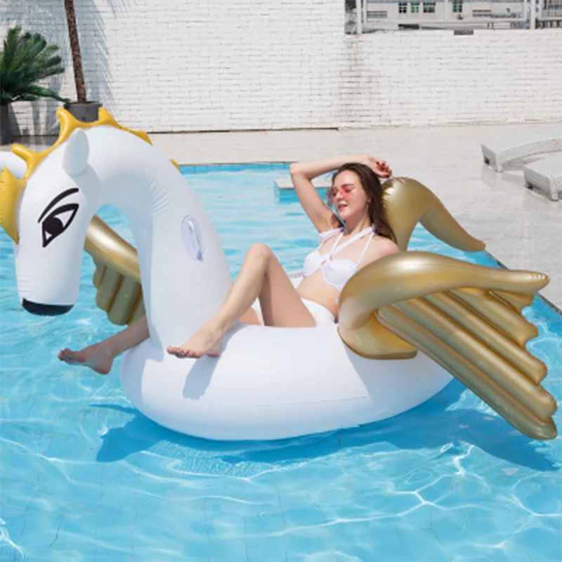 Надувные игрушки для взрослых с золотыми крыльями катания на лошади плавания