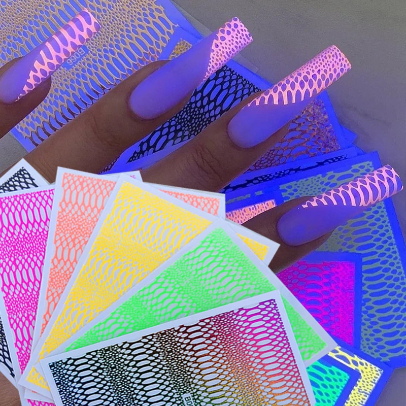 

Fluorescent Snakeskin Nail Art Stickers 3D Neon Stripe Snake Skin Decal Self Adhesive Tape Acrylic Manicure Wraps Supplies