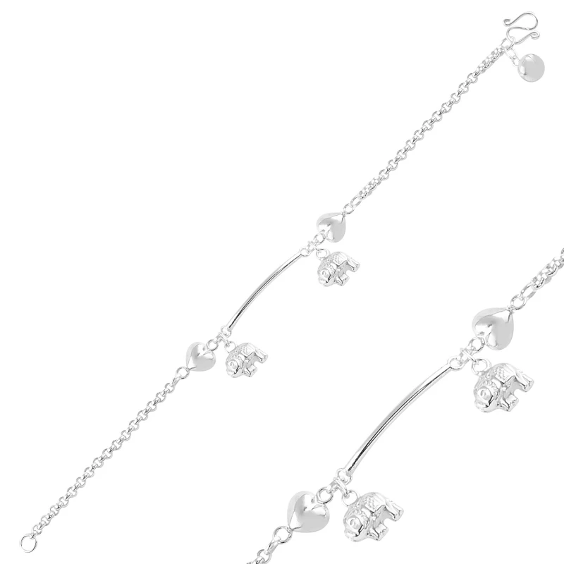 

Серебряный подвесной браслет Silverlina со слоном и сердцем из стерлингового серебра