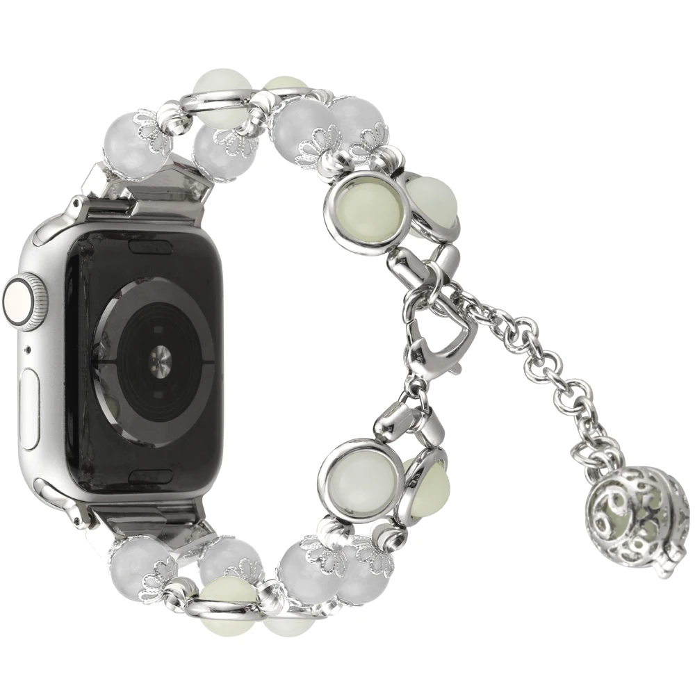 Strap For Apple watch7 se 6 5 4 band 40/44mm 41/45mm iWatch band 38/42mm Women Night Luminous Pearl bracelet Apple watch 42/44mm