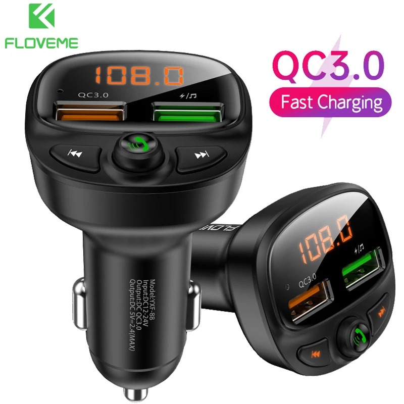 

2021 New Universal Car Charger Quick Charge For iPhone Xiaomi Dual USB FM Wireless Handsfree Audio Receiver Car MP3 Player LED