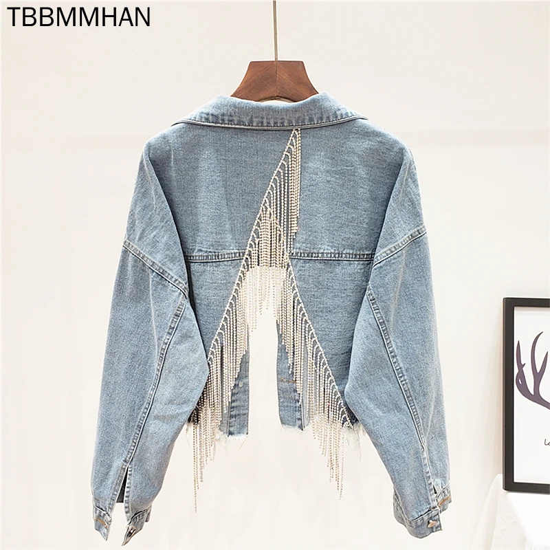 

Женское свободное короткое пальто TBBMMHAN, ковбойская джинсовая куртка с цепочками и кисточками, весна-осень 2021