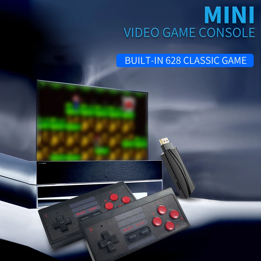 Классическая игровая мини консоль с USB 628 встроенных игр двумя беспроводными