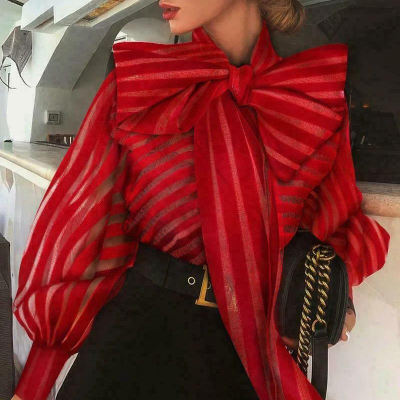 Женская прозрачная сетчатая блузка в полоску Элегантная стильная с длинным