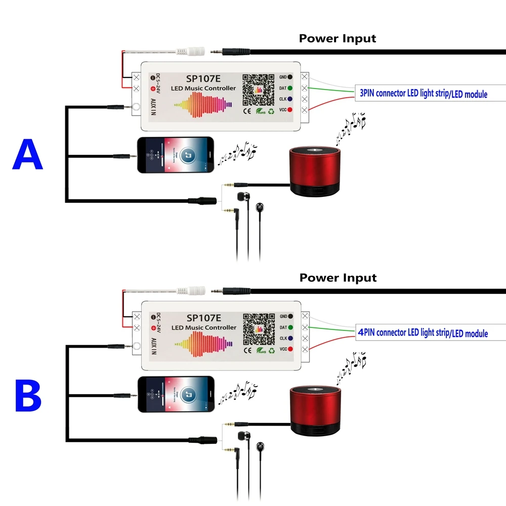 

SP107E Led Controller Bluetooth Pixel Colorful Music By Phone APP For WS2811 WS2812 SK6812 RGBW Strip Module Dimmer DC5-24V