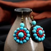 jl handwoven bohemian turquoise earrings women vintage ethnic flower drop earrings