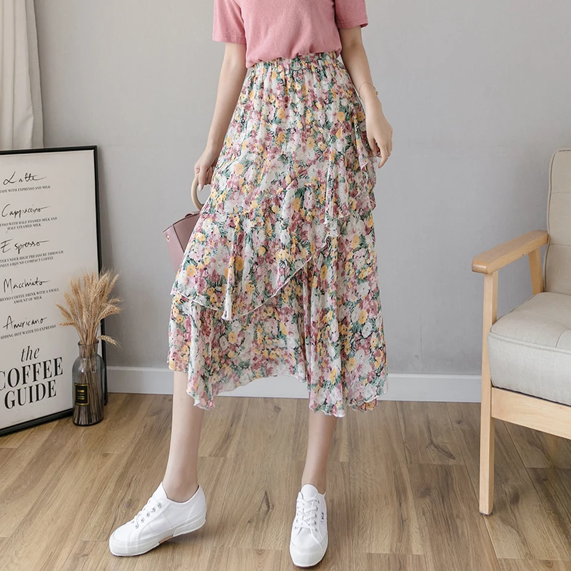 Женская винтажная юбка с высокой талией длинная белая из эластичного шифона в