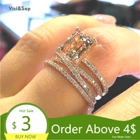 visisap three in one ring inlaid crystal square korea rings for women rose gold color anniversary party wholesale jewelry h017