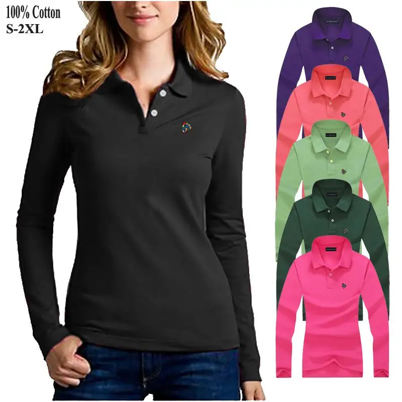Высокое качество 2020 новые женские поло рубашки 100% хлопок повседневные с длинным