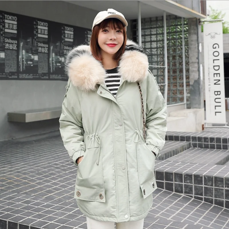 

winter female new style cotton clothes fashion hooded loose down jackets lady thick pure color parkas mujer warm leisure coats