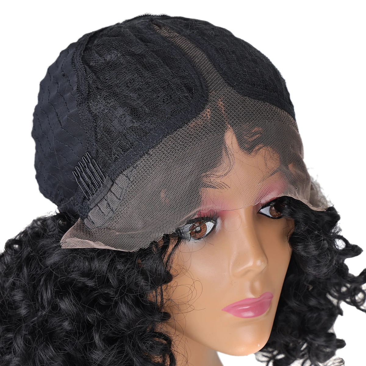 

14" Water Wave Hair Wigs Synthetic Lace Part Wig Afro Kinky Curly T Part Short Bob Natural Hair Wigs for Women RYLAI