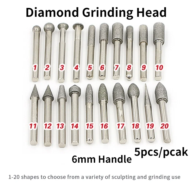 

Diamond Grinding Head/ Rough Stone Peeled Jade Polished Carved / Electric Grinding Head / 6mm Handle/ Polishing Accessories