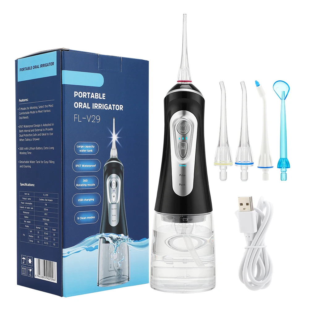 

Portable USB Rechargeable 9 Modes Oral Irrigator Water Floss Dental Water Flosser 5 Water Jet Tips Waterproof Teeth Cleaner