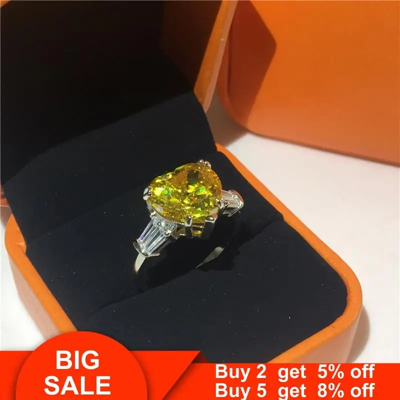 С принтом сердце Любовь кольцо Настоящее 925 стерлингового серебра 5ct AAAAA cz Камень