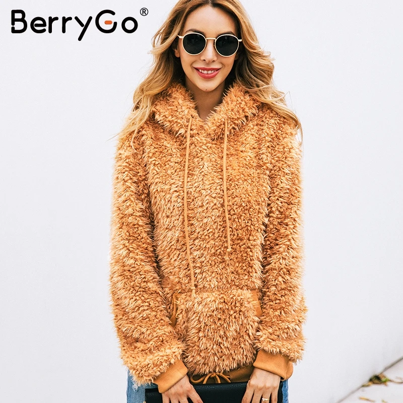 BerryGo/женские толстовки из искусственного меха толстовка плюшевый женский топ с