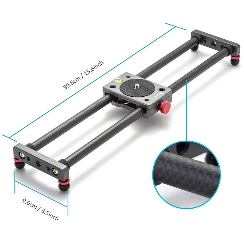 

16 Inch/40cm Mini Table Top Video Camera Slider Carbon Fiber Rail Rods for Smartphone iPhone DSLR Loading Up to 11 Lbs