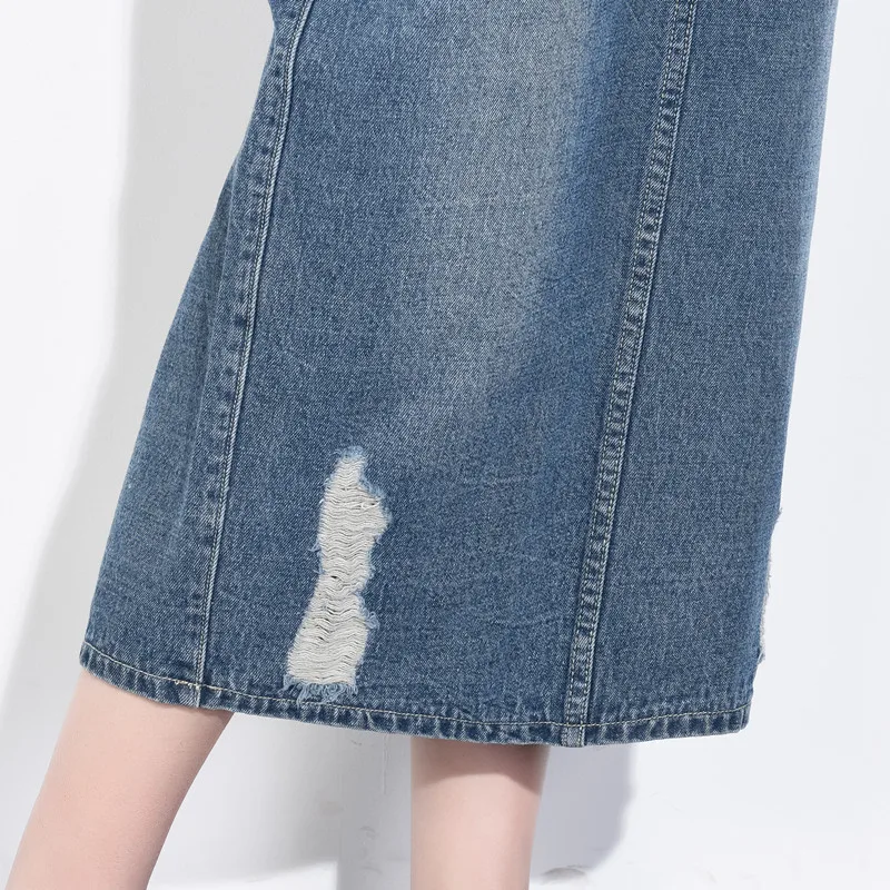 Джинсовое платье на бретелях 2020 Новое повседневное синее потертое комбинезон