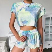 tie dye casual womens sexy top and fashion shorts two piece suit womens 2021 new ladies fashion home service two piece suit