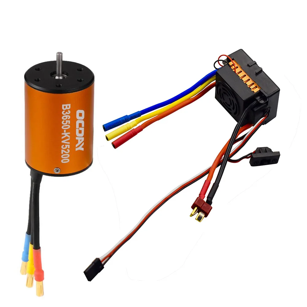 OCDAY 3650 5200KV 4 полюса Бессенсорный бесщеточный мотор с 60A электронный регулятор скорости комбо набор для 1/10 RC автомобилей и грузовиков