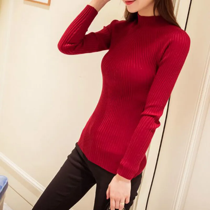 Женский свитер с высоким воротником пуловер длинным рукавом и Облегающая