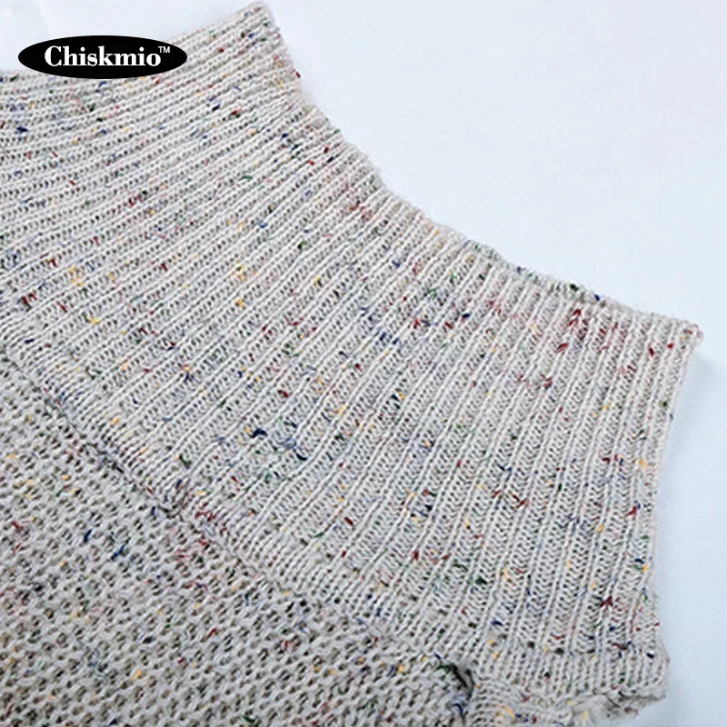 

Chiskmio Tassel Knitted Sweater Women Turtleneck Off Shoulder Knit Pullover Loose Batwing Sleeve Knitting Tops Ladies Knitwear