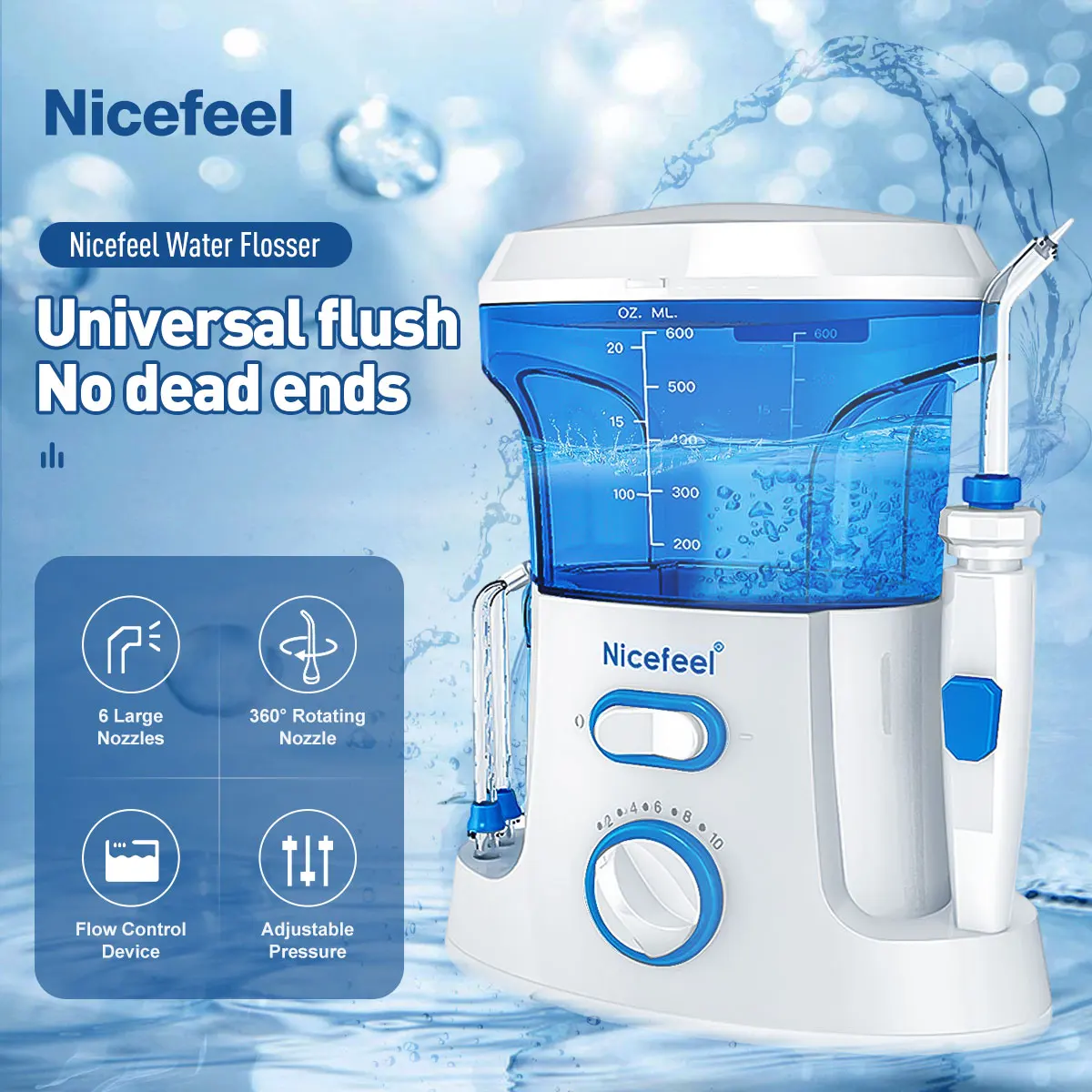 

Nicefeel Oral Irrigator Dental Water Flosser Irrigator Flosser Water Jet with 7pcs Tips Teeth Cleaner Dental Family Oral Care