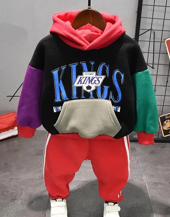 2pcs set Новинка, одежда для мальчиков, спортивный костюм, костюм-двойка 2 шт./компл. Костюмы комплект одежды для детей; детские костюмы для плюшевая трикотажная кофта на молнии с капюшоном+ плюшевые штаны комплект для мальчиков возраста От 2 до 6 лет - Цвет: 2pcs set