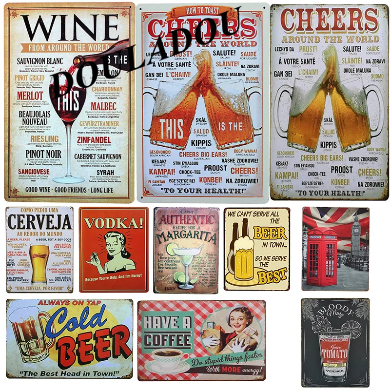 

[Douladou]Whiskey Wine Vintage Metal Tin Sign Retro Cocktail Plaque Poster Bar Pub Best Beer Drink Plate Wall Decoration 30*20CM