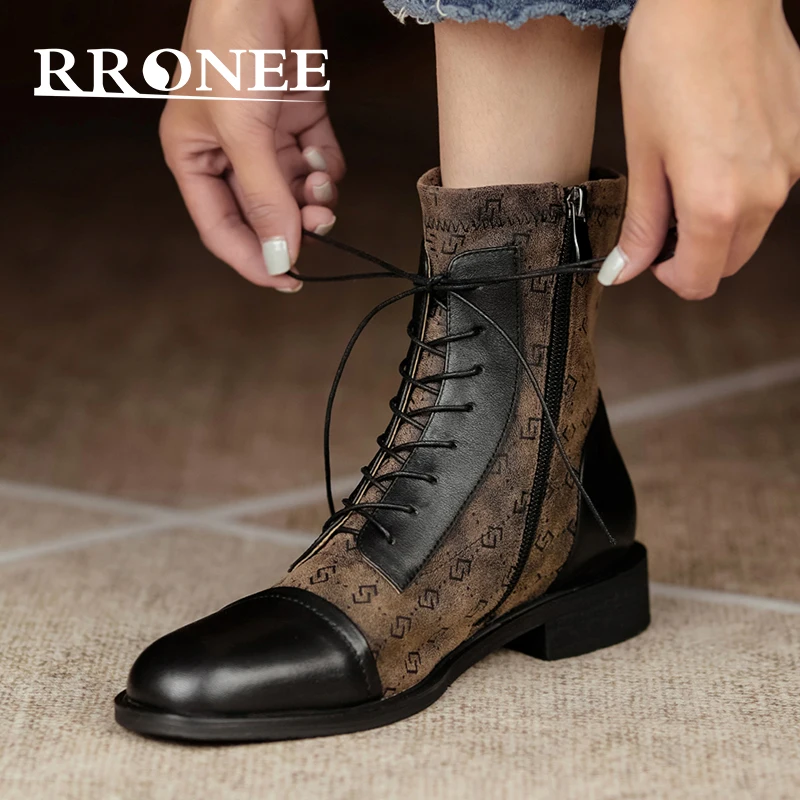 

Женские облегающие кожаные ботильоны на массивном каблуке, на шнуровке, на плоской подошве, с круглым носком, на осень/зиму 2021