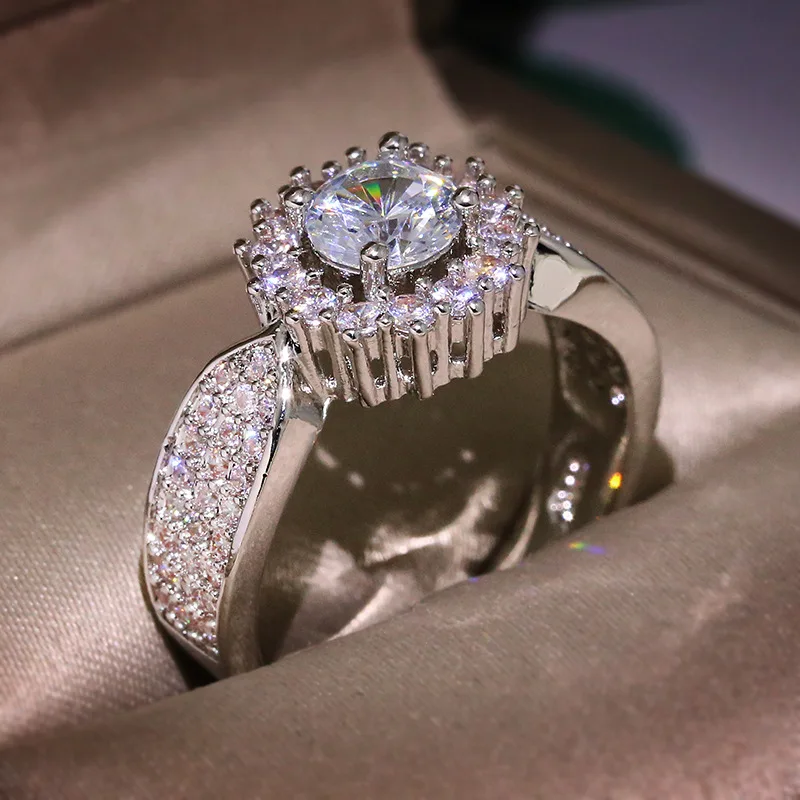 

S925 color Silver Natural Real 2 Carats Diamond Gemstone Ring for Women Fine Anillos De Bizuteria Jewelry Bague Ring Females