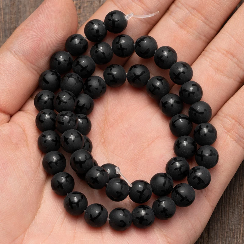 

Wholesale Matte Black Stone Smooth Line Agates Beads Natural Beads Stone 8mm 10mm Needlework DIY Necklace Bracelet