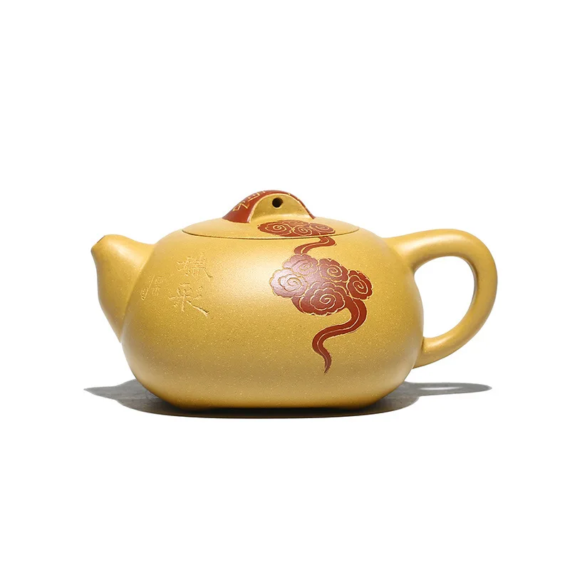 

Чайник из фиолетовой глины Yixing, ручная работа, чайный сервиз, набор для питья, Золотая глина, благоприятный облачный чайник, посуда для напит...